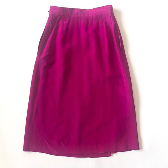 90s pink silk wrap midi skirt with pockets - Picture 6 of 8
